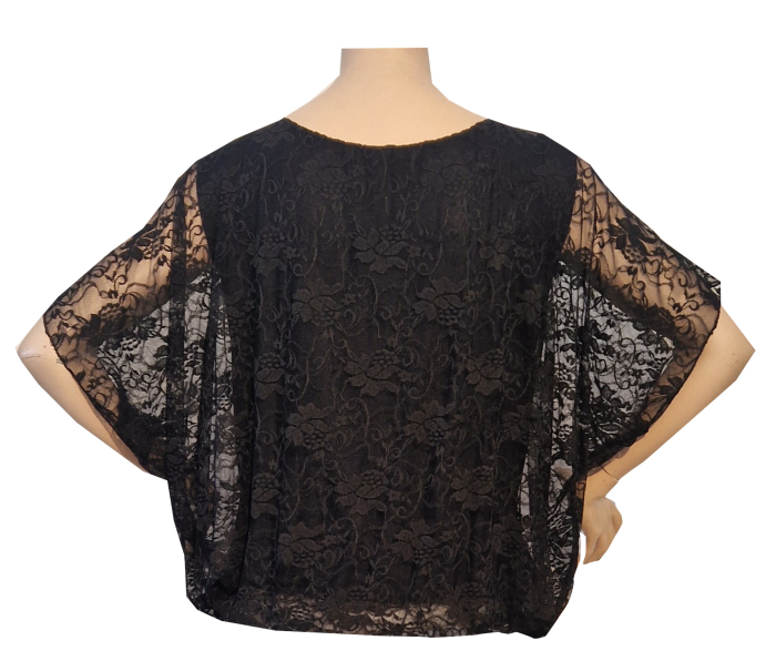 Oberteil, schwarz, mit überschnittenen Schultern aus elastischer Spitze